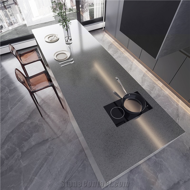 OPPEIN Grey Gloss Artificial Quartz Slabs