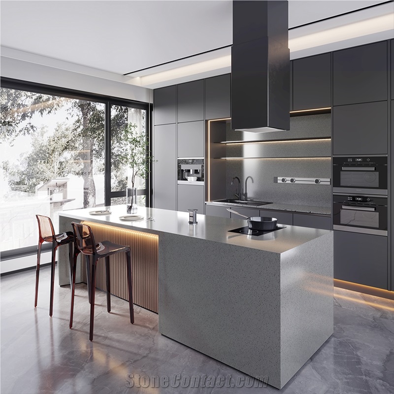 OPPEIN Grey Gloss Artificial Quartz Slabs