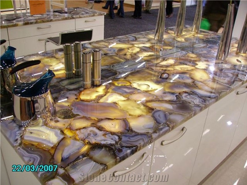 Backlit Wild Agate Semiprecious Stone Kitchen Counter Top