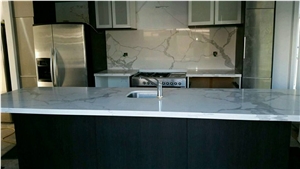 Calacatta Quartz Kitchen Island Top Installation