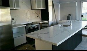 Calacatta Quartz Kitchen Island Top Installation
