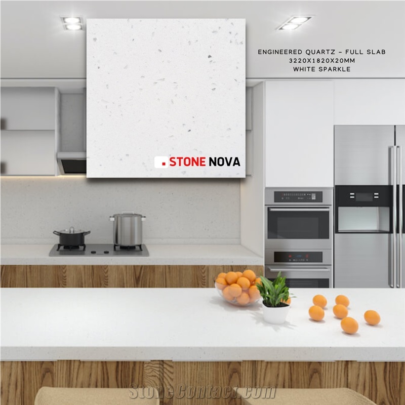 White Sparkle Engineered Quartz Kitchen Countertop