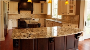 Golden Beach Granite Kitchen Countertop, Isand Top