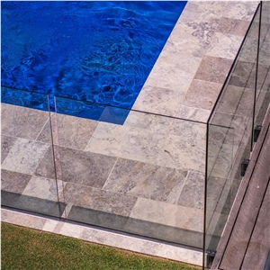Silver Travertine Pool Coping, Pool Terrace Pavers