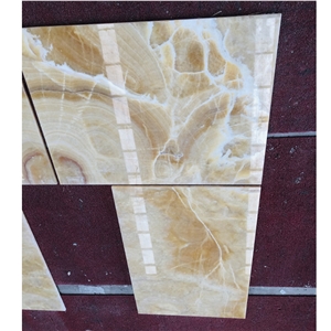 Beautiful Yellow Onyx Book Matched Background Wall