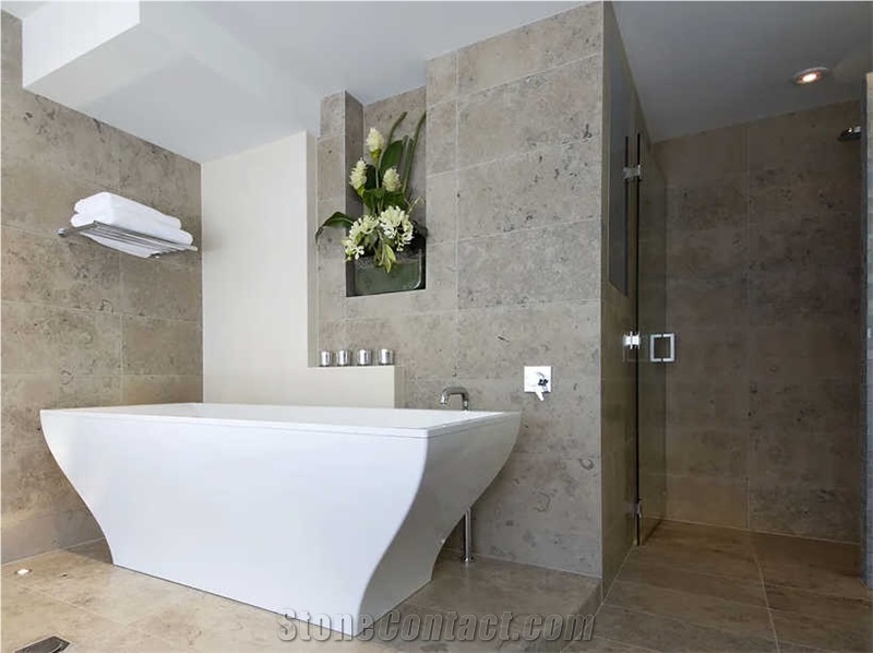 Jura Grey Limestone Honed Bathroom Wall -Floor Application