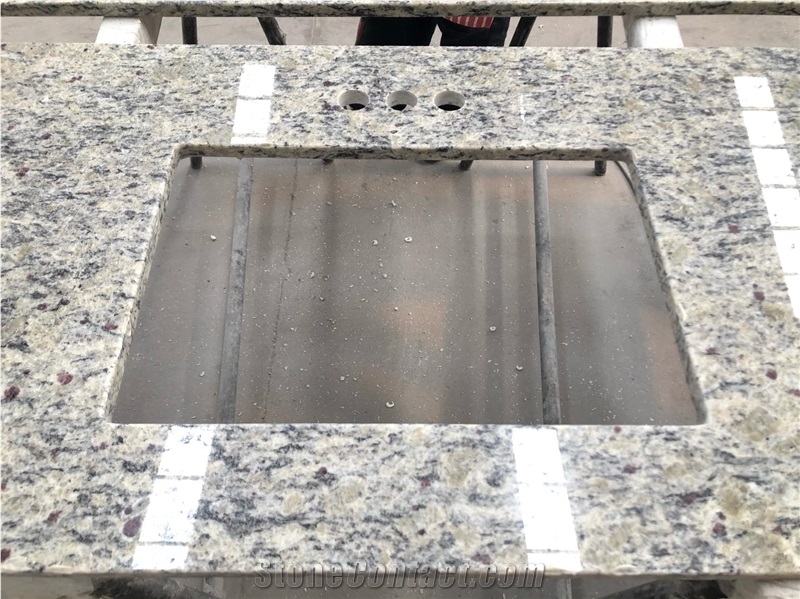 St.Cecilia Light Granite Square Sink Cutout Master Bath Tops