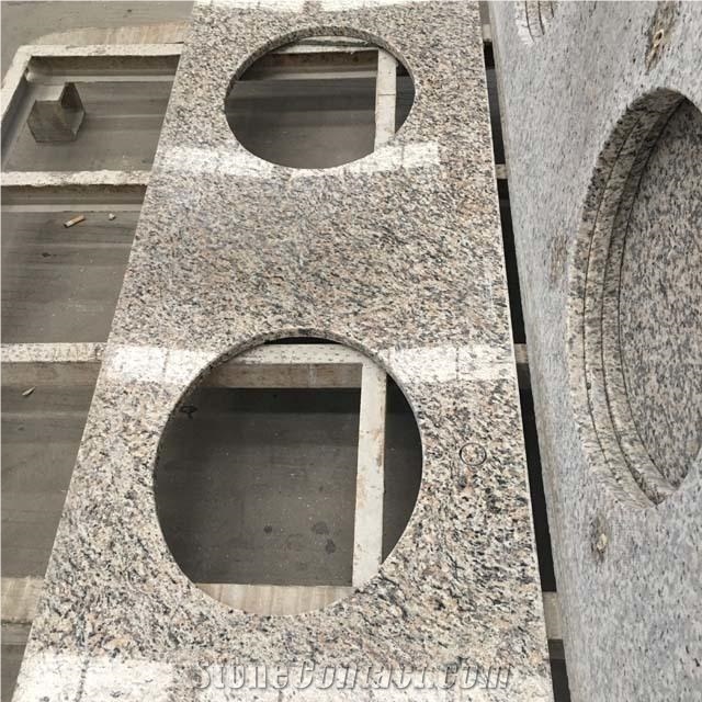 Tiger Skin White Granite Double Sink Vanity Tops For Bath