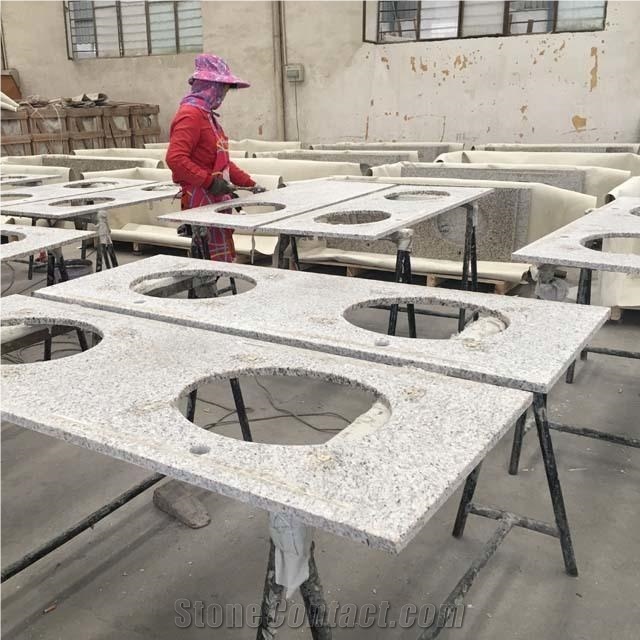 Tiger Skin White Granite Double Sink Vanity Tops For Bath