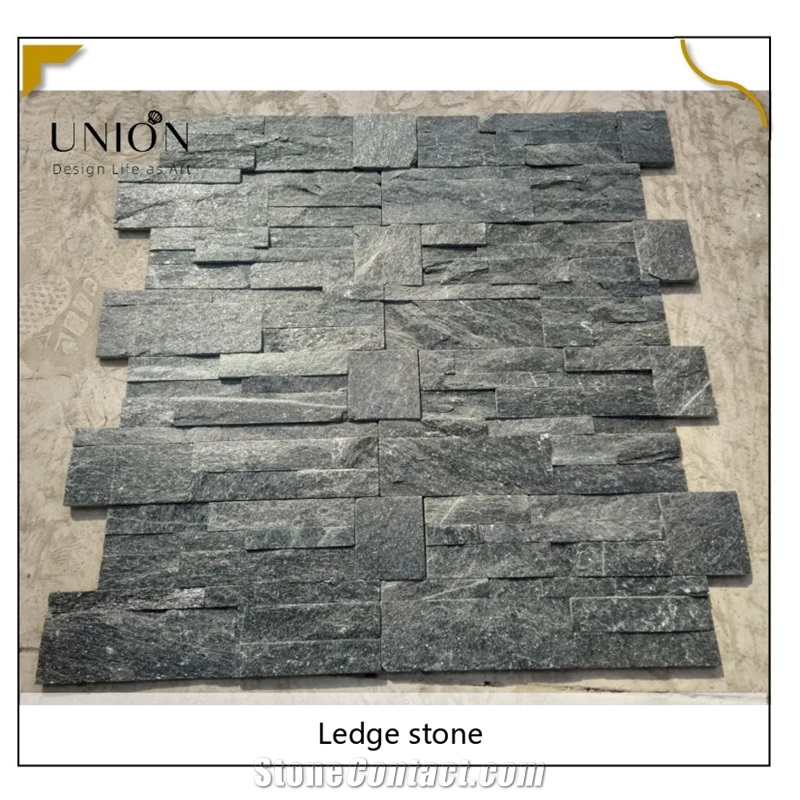 UNION DECO Black Quartz Ledger Panels Stacked Stone Veneer
