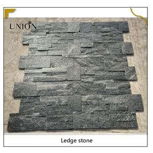UNION DECO Black Quartz Ledger Panels Stacked Stone Veneer