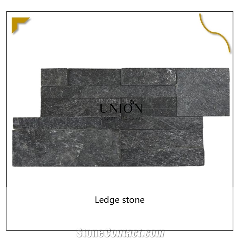 UNION DECO Black Quartz Ledger Panels Stacked Stone Veneer