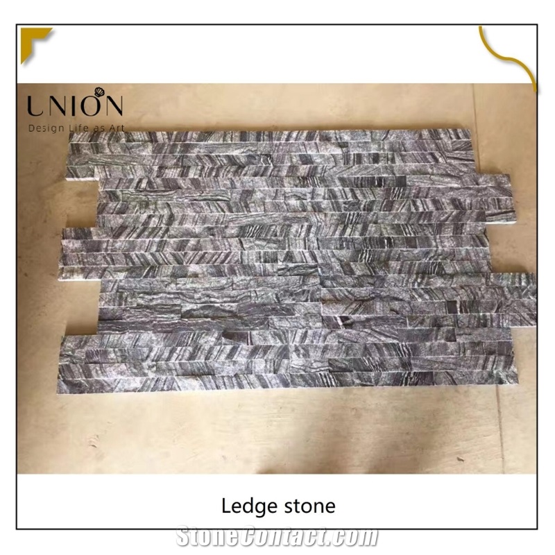UNION DECO Black Wooden Marble Ledger Stone Panel Wall Tile