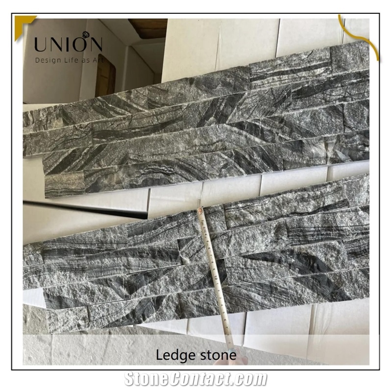 UNION DECO Black Wooden Marble Natural Stacked Stone Veneer