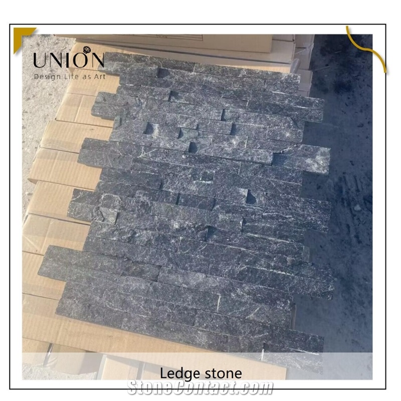 UNION DECO Natual Black Quartzite Ledger Stone Wall Panel