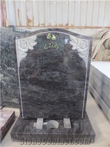 Bahama Blue Granite Cemetery Upright Tombstone 08