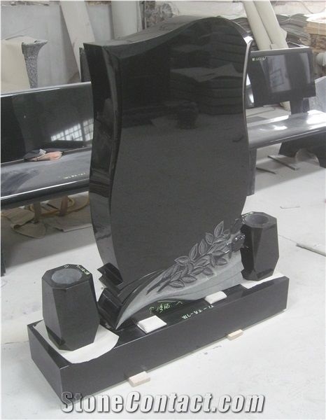 Black Granite Gravestone Vase Upright Monument 43