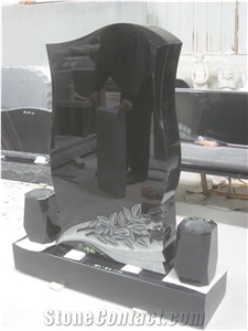Black Granite Gravestone Vase Upright Monument 43