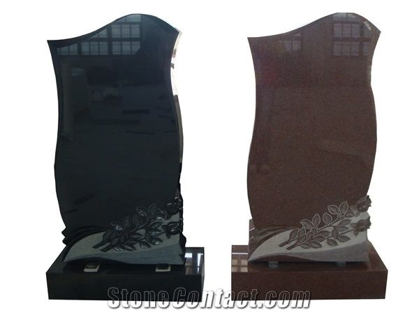 Black Granite Gravestone Vase Upright Monument 43