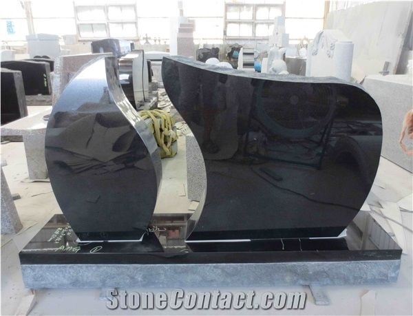 Black Granite Headstone Style Upright Monument 15