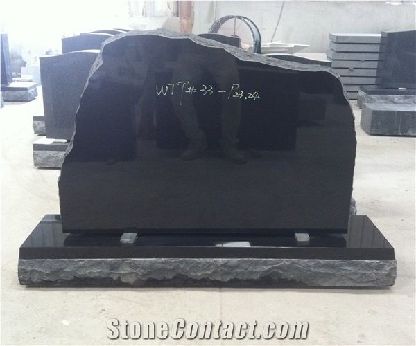 Black Granite Headstone Upright Monument 04