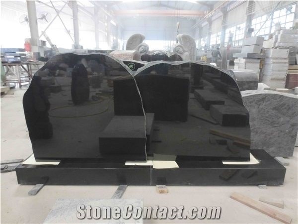 Black Granite Headstone Upright Monument 04
