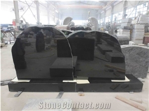 Black Granite Headstone Upright Monument 04