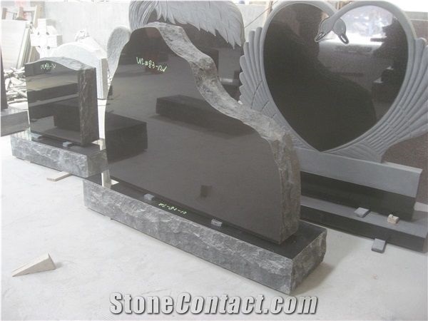 Black Granite Headstone Upright Monument 04