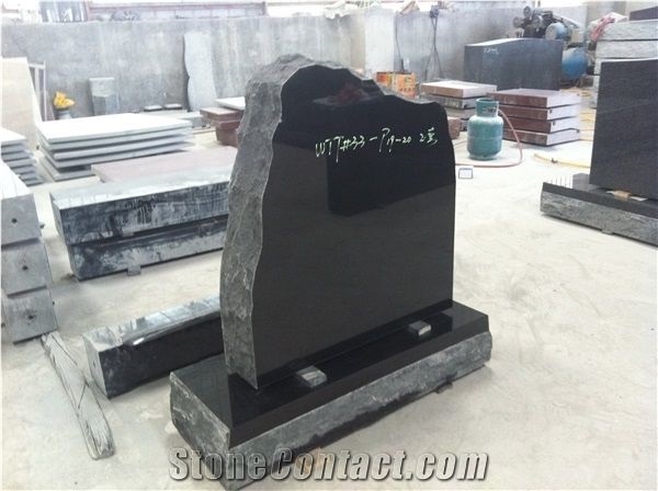 Black Granite Headstone Upright Monument 04
