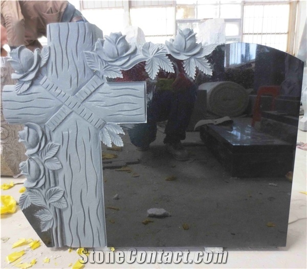 Black Granite Tree Engraved Monument Headstone