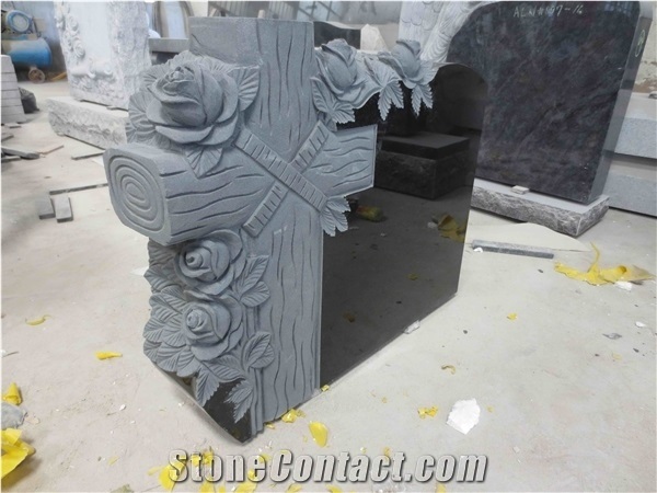 Black Granite Tree Engraved Monument Headstone
