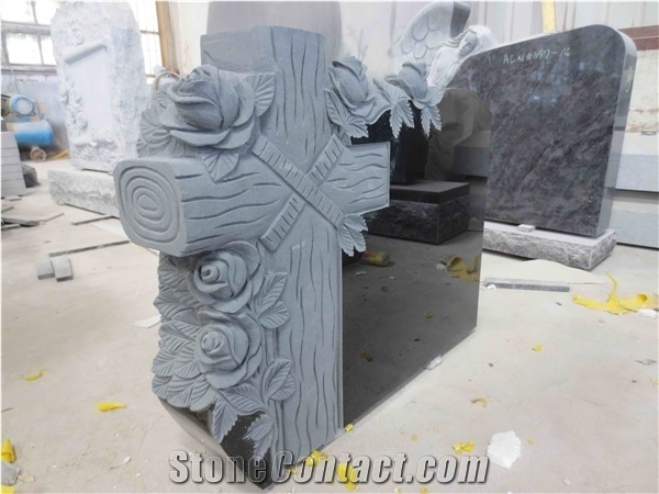 Black Granite Tree Engraved Monument Headstone