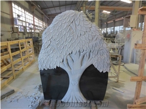 Black Granite Tree Engraved Monument Headstone