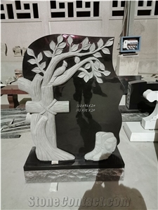 Black Granite Tree Engraved Monument Headstone