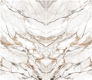 Gilded White Sintered Stone Wall Bookmatch