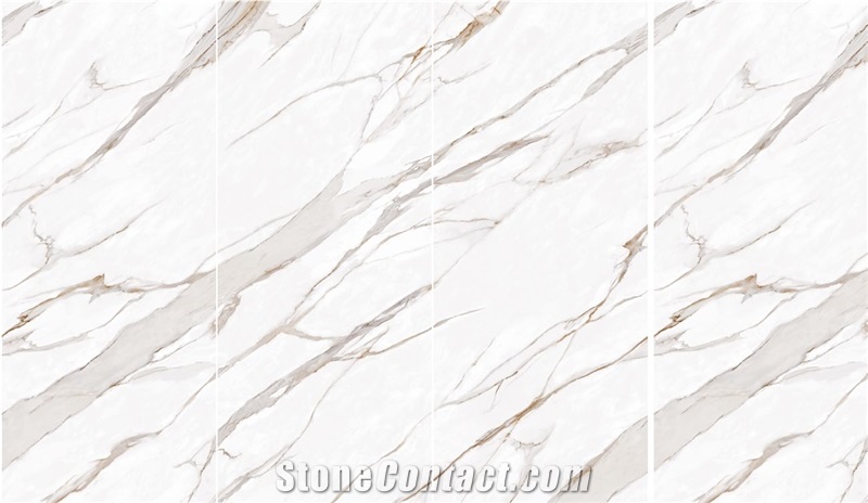 Gilded White Sintered Stone Wall Bookmatch