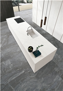 White Quartz With Light Black Veins Slabs