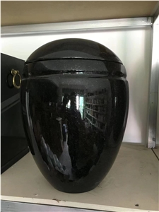Black Granite Urn, Round Funeral Urns