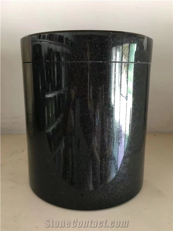 Black Granite Urn, Round Funeral Urns