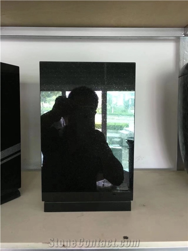 Black Granite Urn, Round Funeral Urns