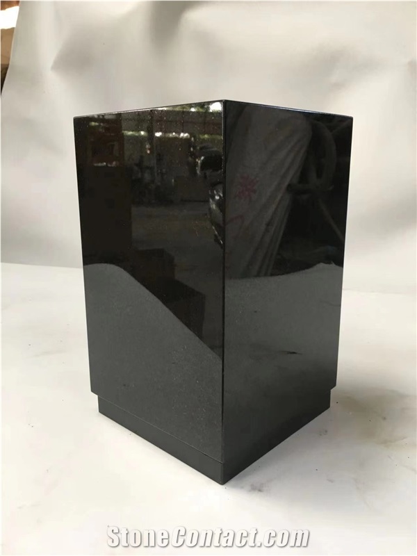 Black Granite Urn, Round Funeral Urns