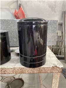 Black Granite Urn, Round Funeral Urns