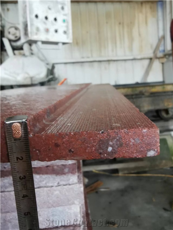 Red Porphyry Stair Treads With Groove 59X6mm For Aluminum Strips
