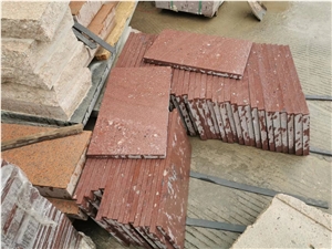 Red Porphyry Steps Stair Treads With Anti-Slip Strips