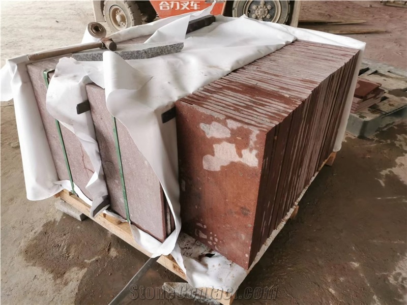 Red Porphyry Steps Stair Treads With Anti-Slip Strips