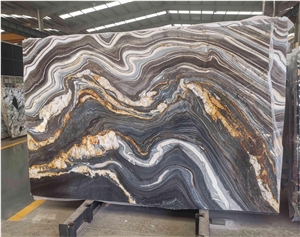Silver Brown Wave Marble Slabs