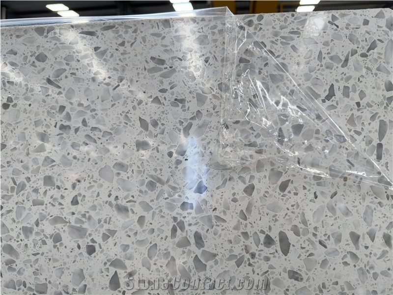 White Artificial Stone Precast Inorganic Terrazzo  Tiles