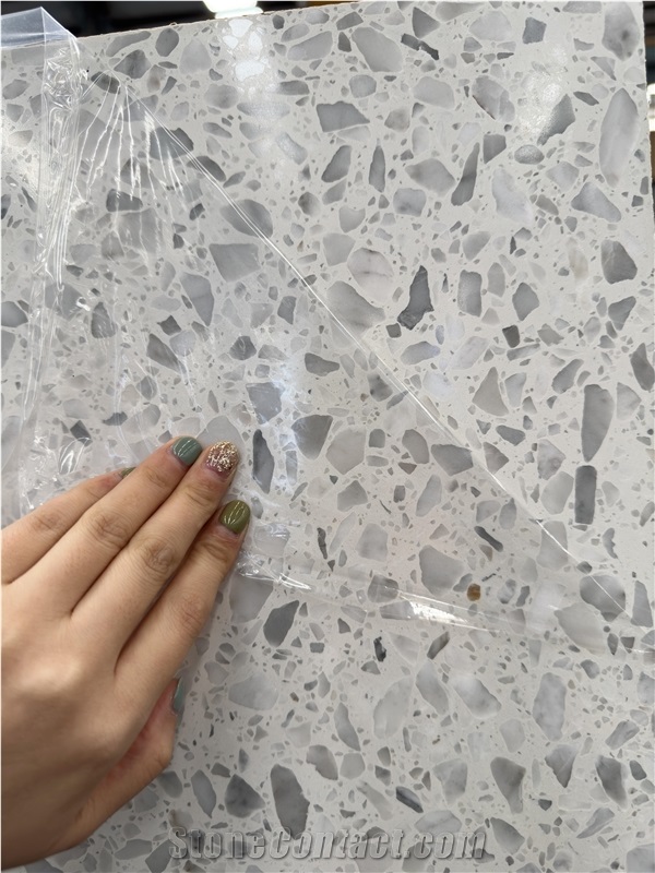 White Artificial Stone Precast Inorganic Terrazzo  Tiles