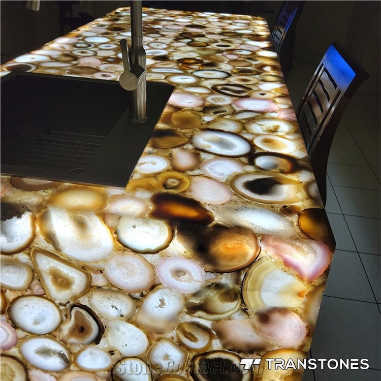 Backlit Natural Stone White Agate Slab Home Kitchen Island