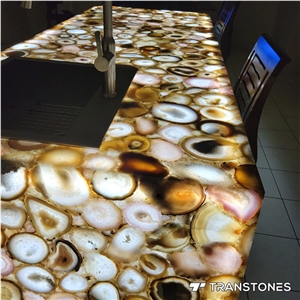Backlit Natural Stone White Agate Slab Home Kitchen Island